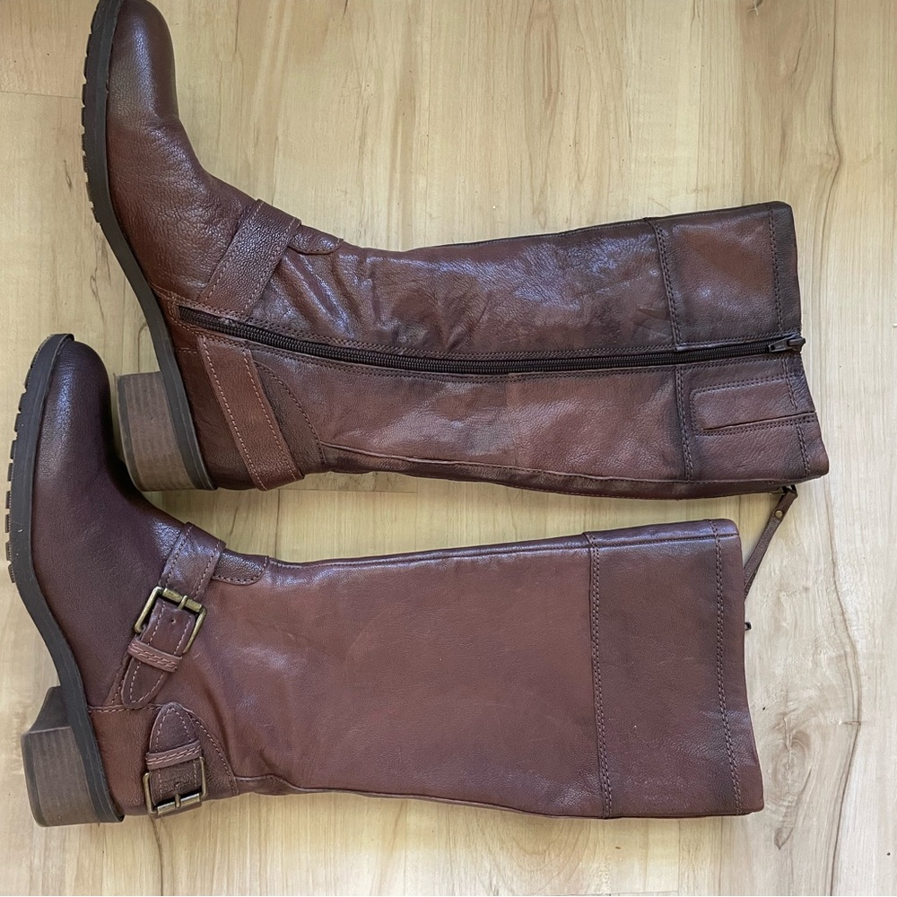 Naturalizer Women's Tall Brown Leather Riding Boots - Picture 3 of 7